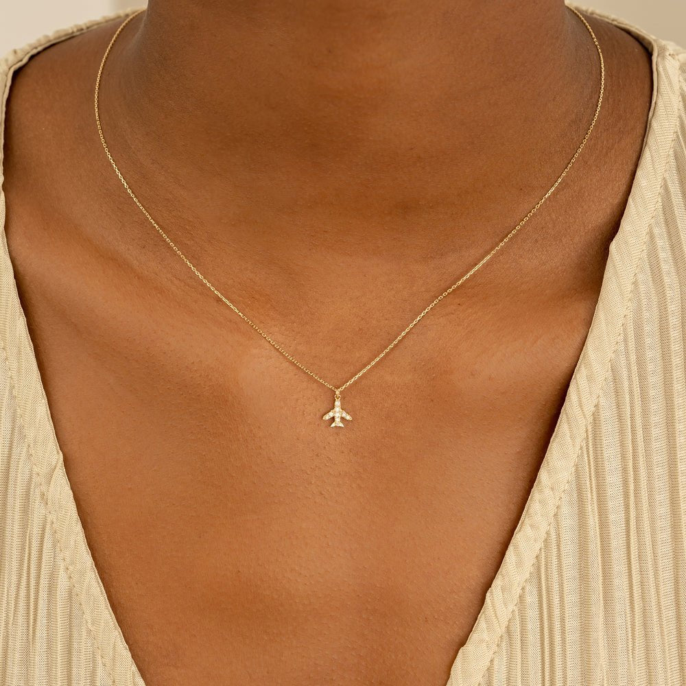 Dainty Natural Diamond Airplane Necklace