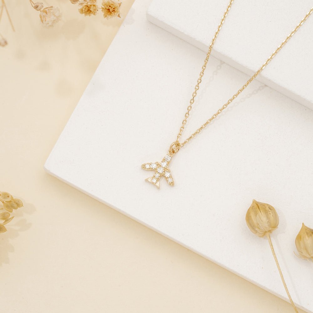 Dainty Natural Diamond Airplane Necklace