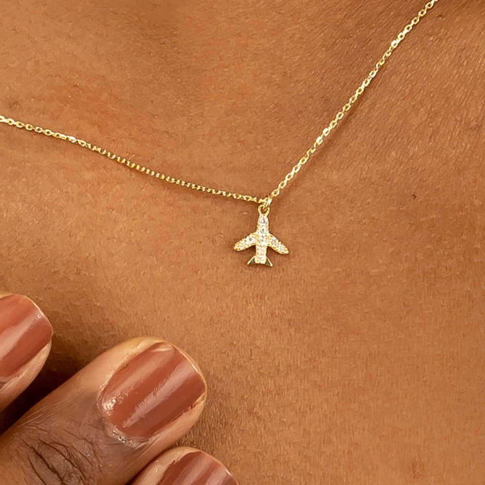 Dainty Natural Diamond Airplane Necklace