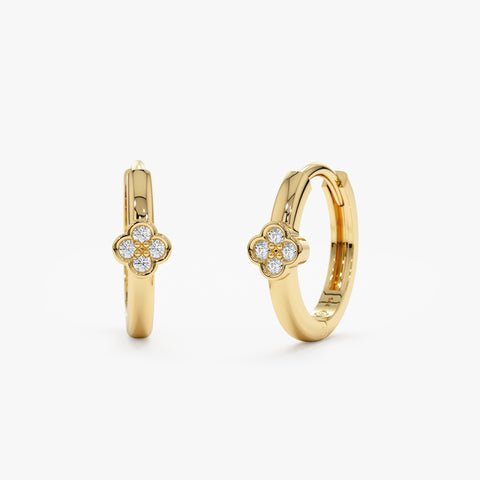 Dainty Natural Diamond Clover Huggies