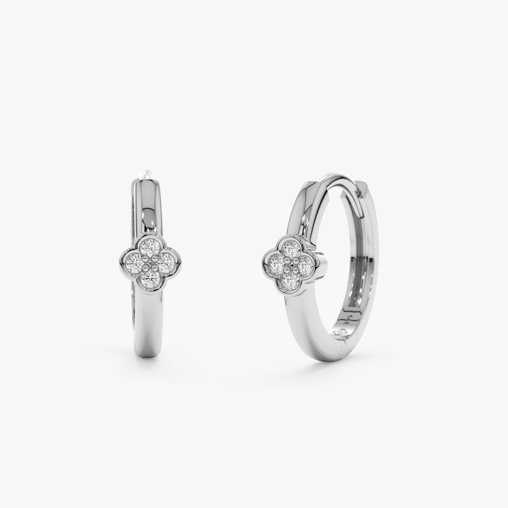 Dainty Natural Diamond Clover Huggies