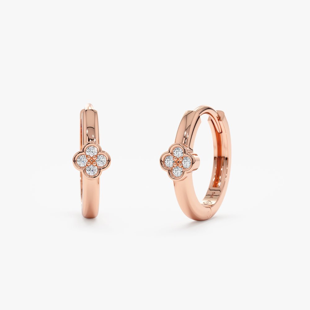 Dainty Natural Diamond Clover Huggies