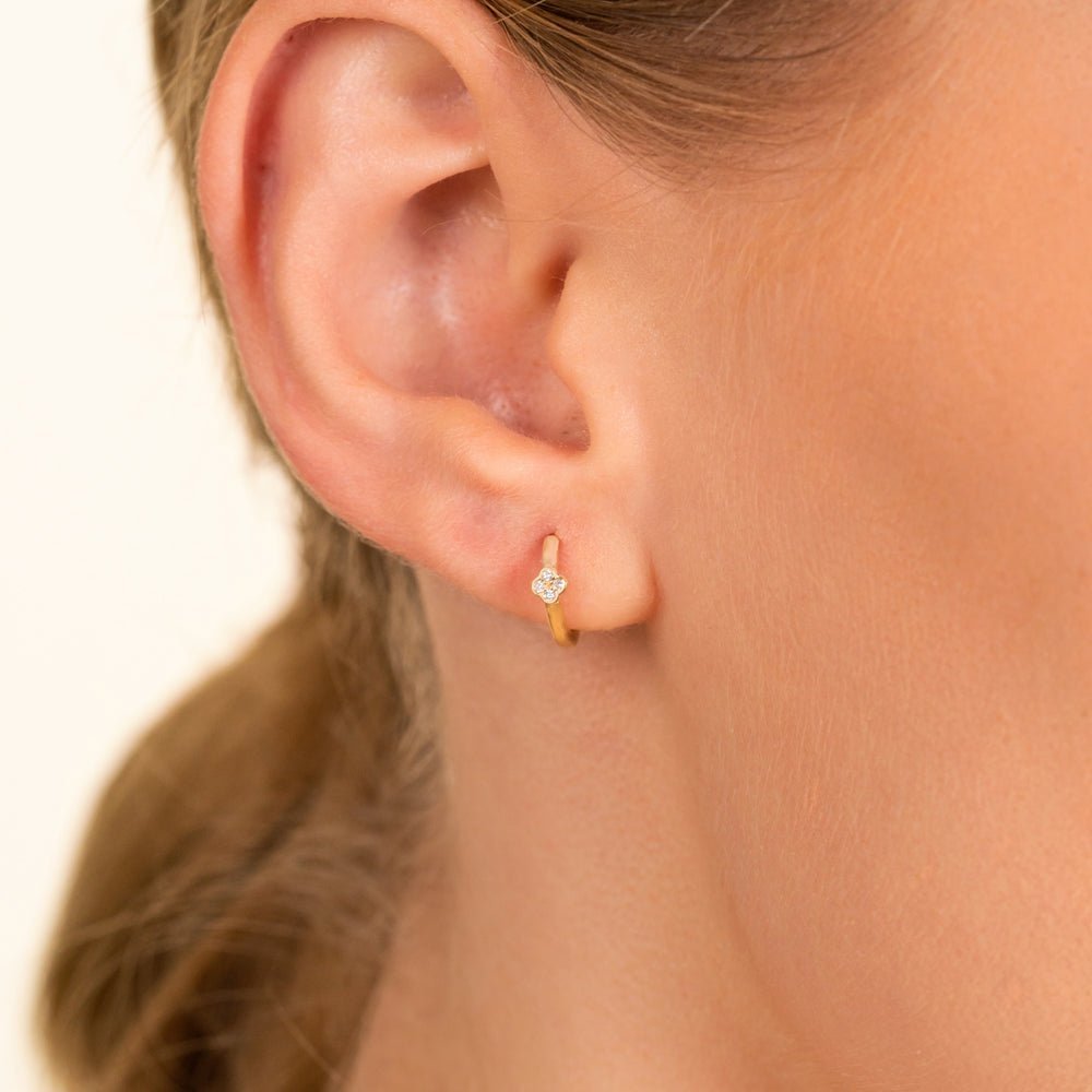 Dainty Natural Diamond Clover Huggies