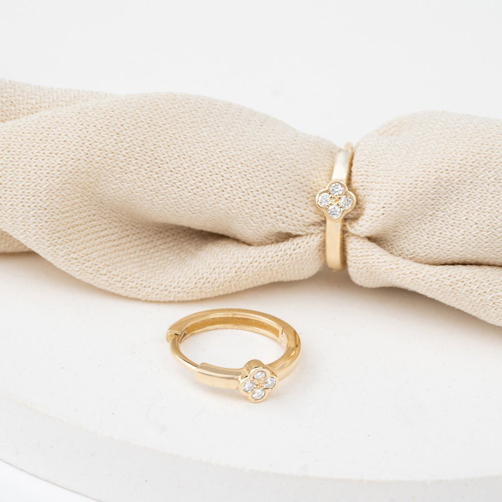 Dainty Natural Diamond Clover Huggies