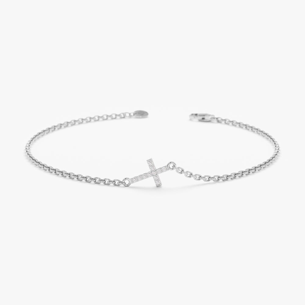 Dainty Sideways Diamond Cross Bracelet