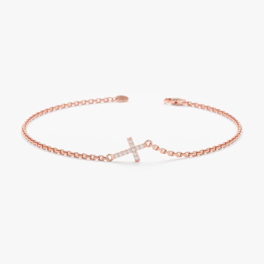Dainty Sideways Diamond Cross Bracelet