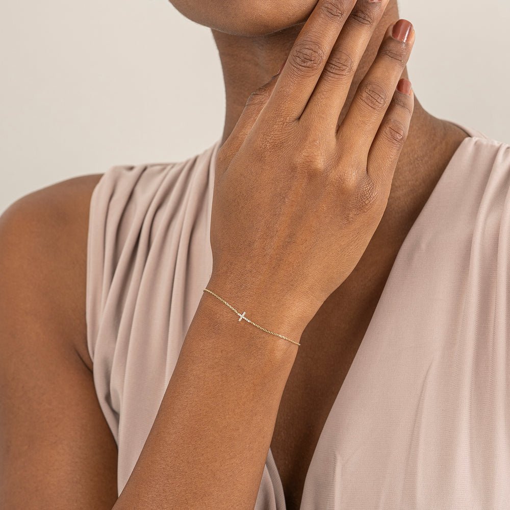 Dainty Sideways Diamond Cross Bracelet