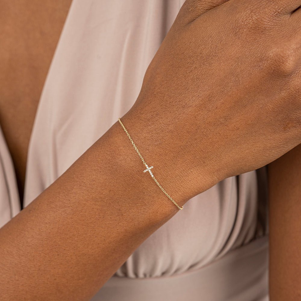 Dainty Sideways Diamond Cross Bracelet