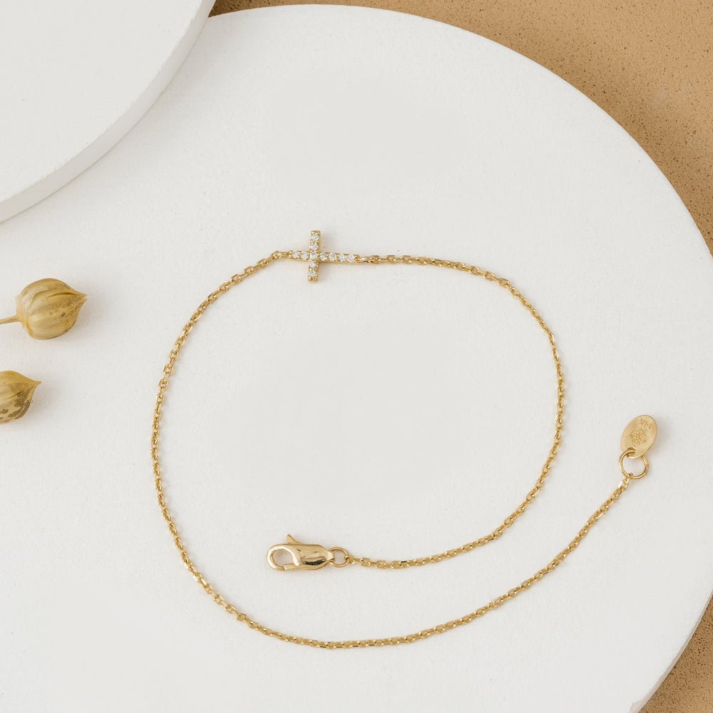 Dainty Sideways Diamond Cross Bracelet
