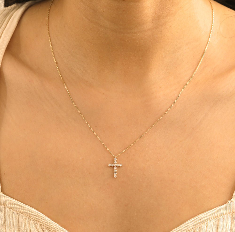 Diamond Bezel Cross Charm