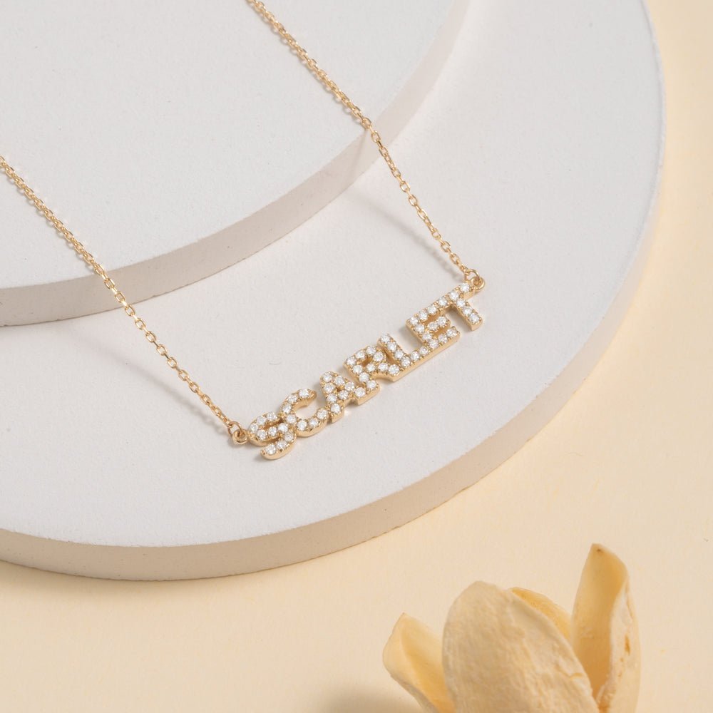 Diamond Block Letter Name Necklace