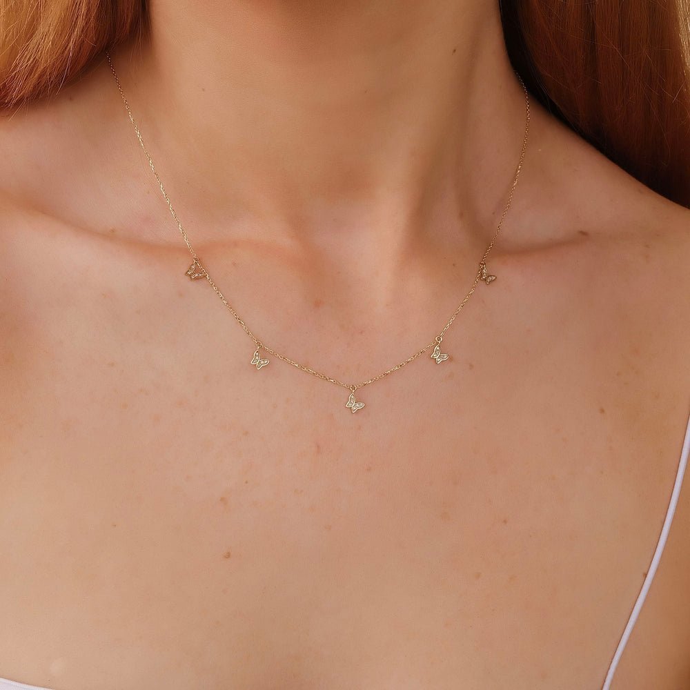Diamond Butterfly Drop Necklace