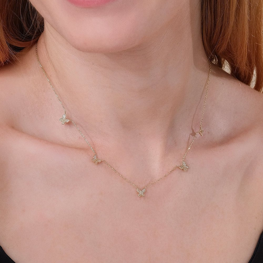 Diamond Butterfly Station Necklace