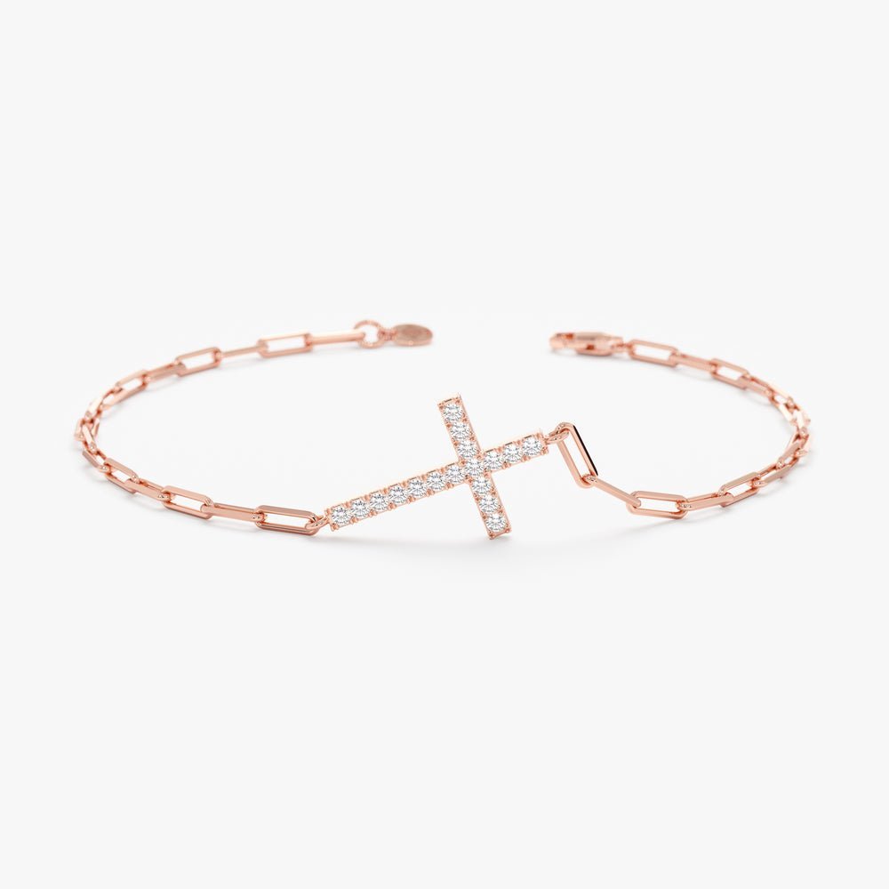 Diamond Cross Paperclip Chain Bracelet