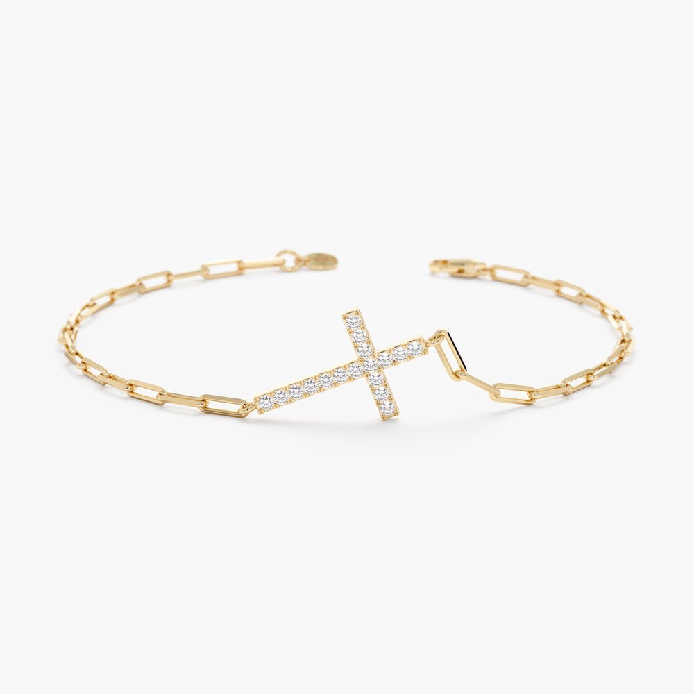 Diamond Cross Paperclip Chain Bracelet