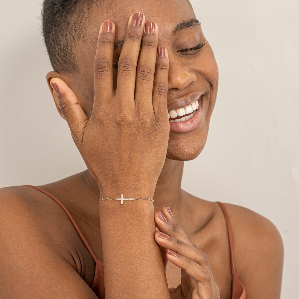 Diamond Cross Paperclip Chain Bracelet