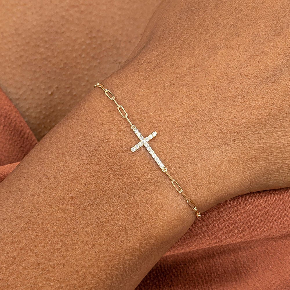 Diamond Cross Paperclip Chain Bracelet
