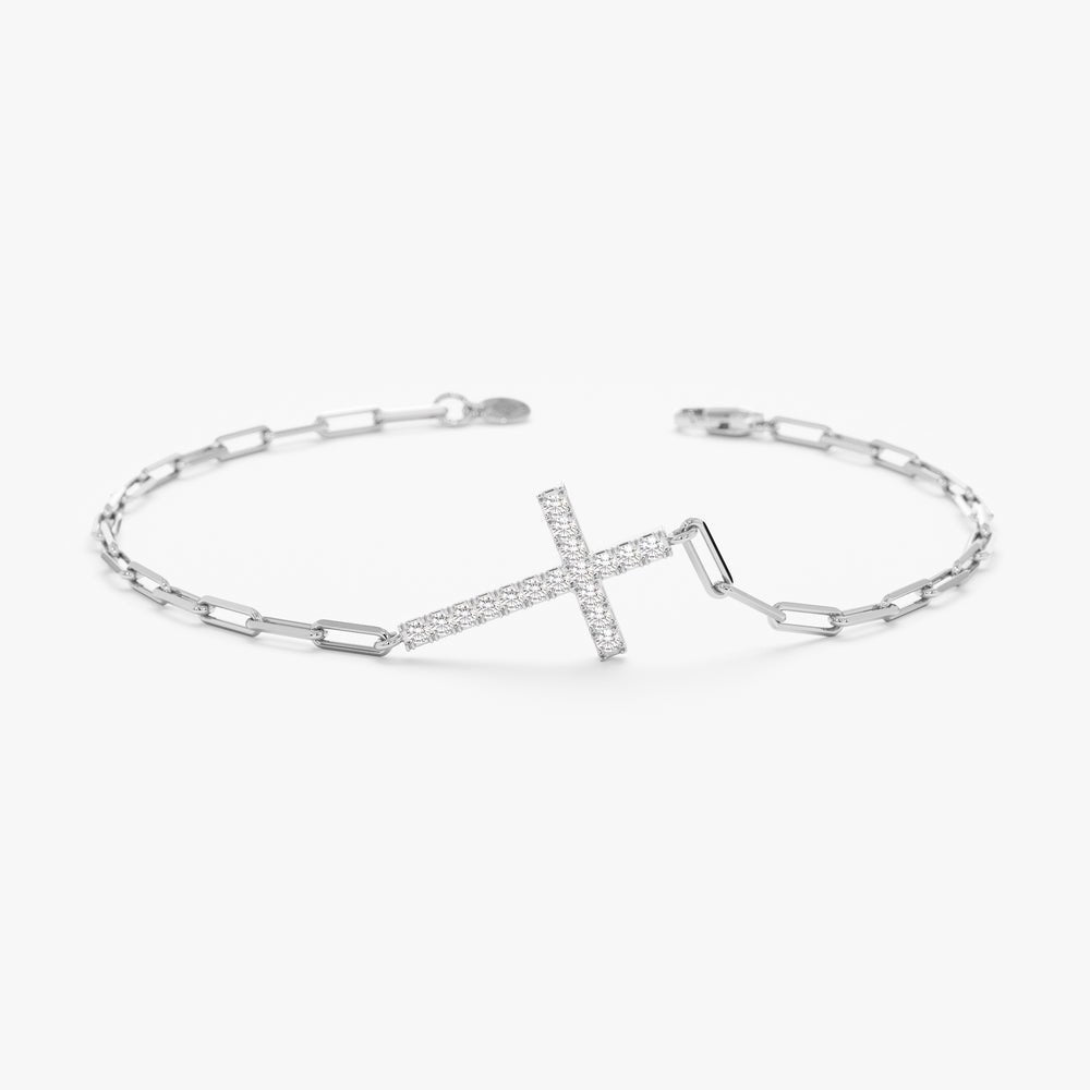 Diamond Cross Paperclip Chain Bracelet