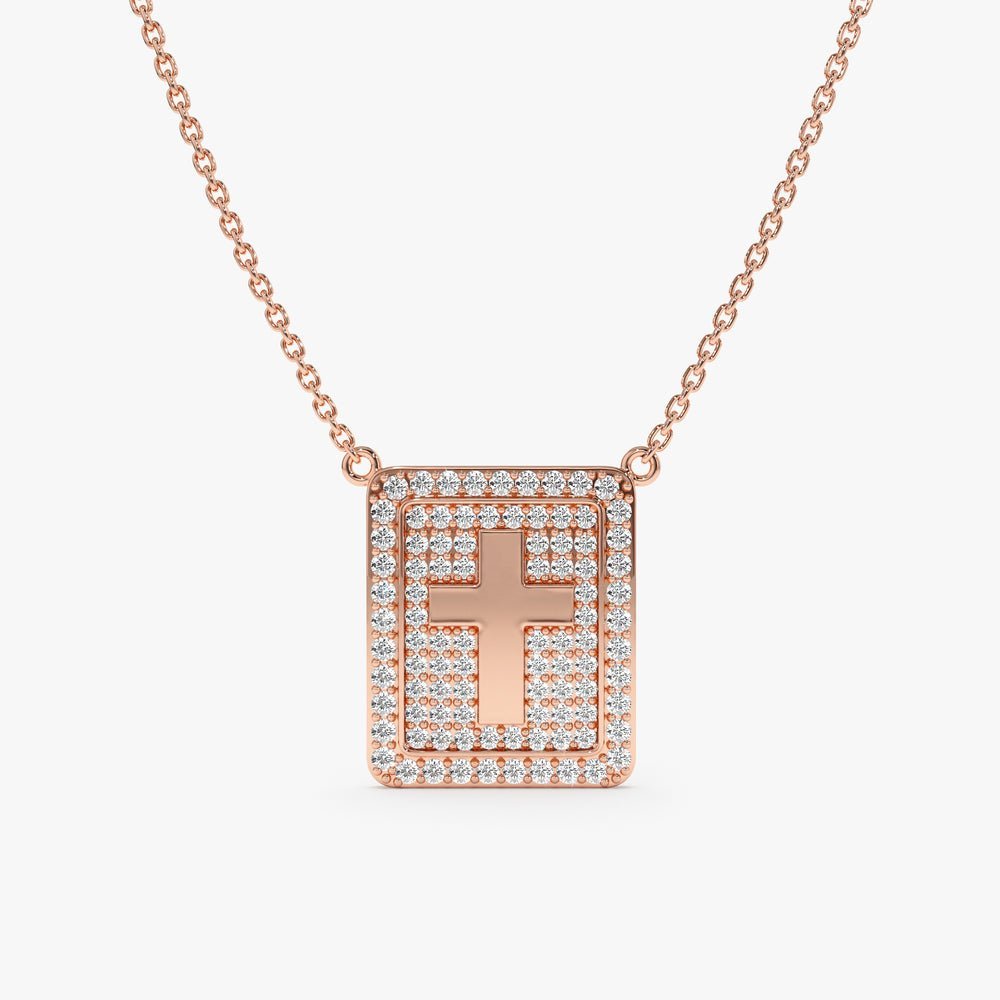 Diamond Cross Tablet Necklace