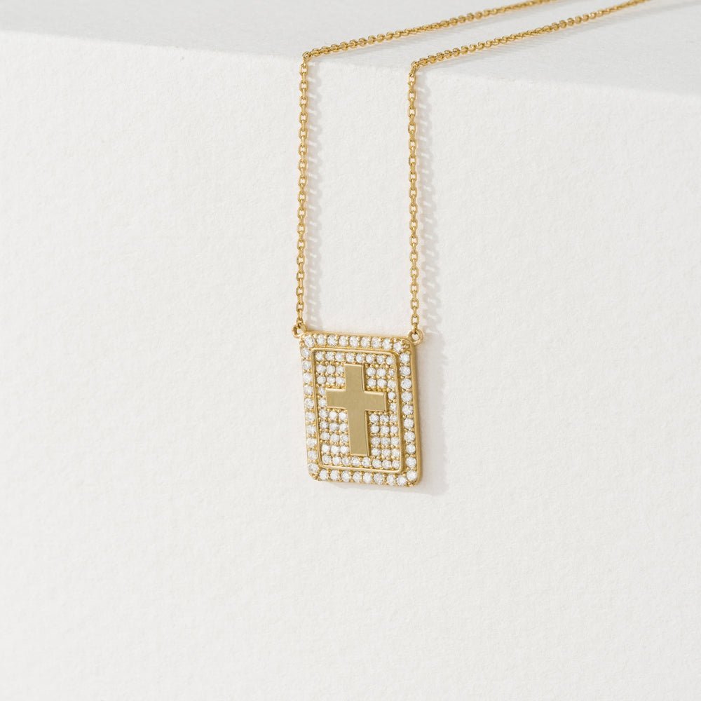 Diamond Cross Tablet Necklace