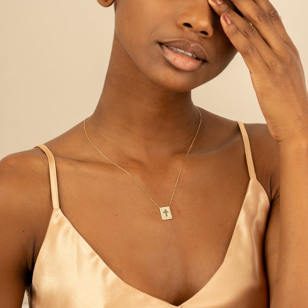 Diamond Cross Tablet Necklace