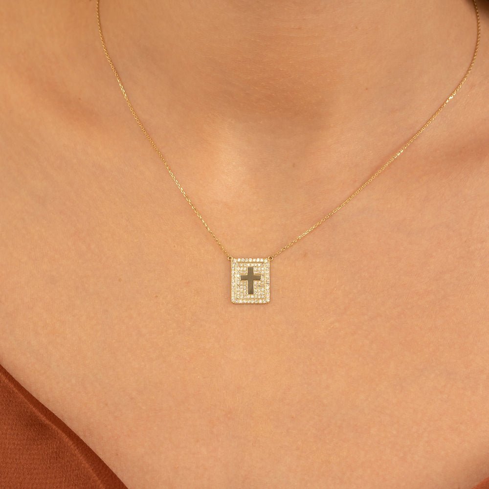 Diamond Cross Tablet Necklace
