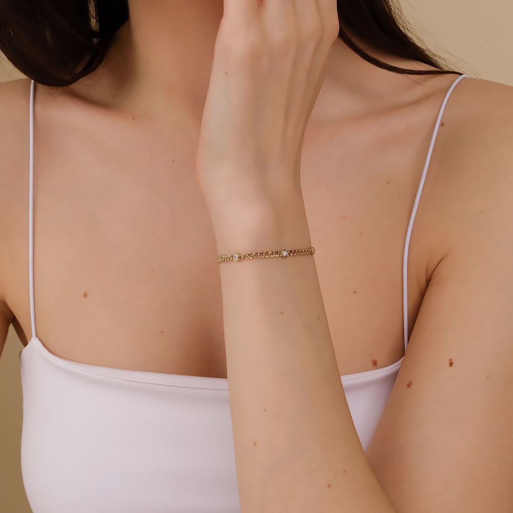 Diamond Cuban Chain Station Bracelet