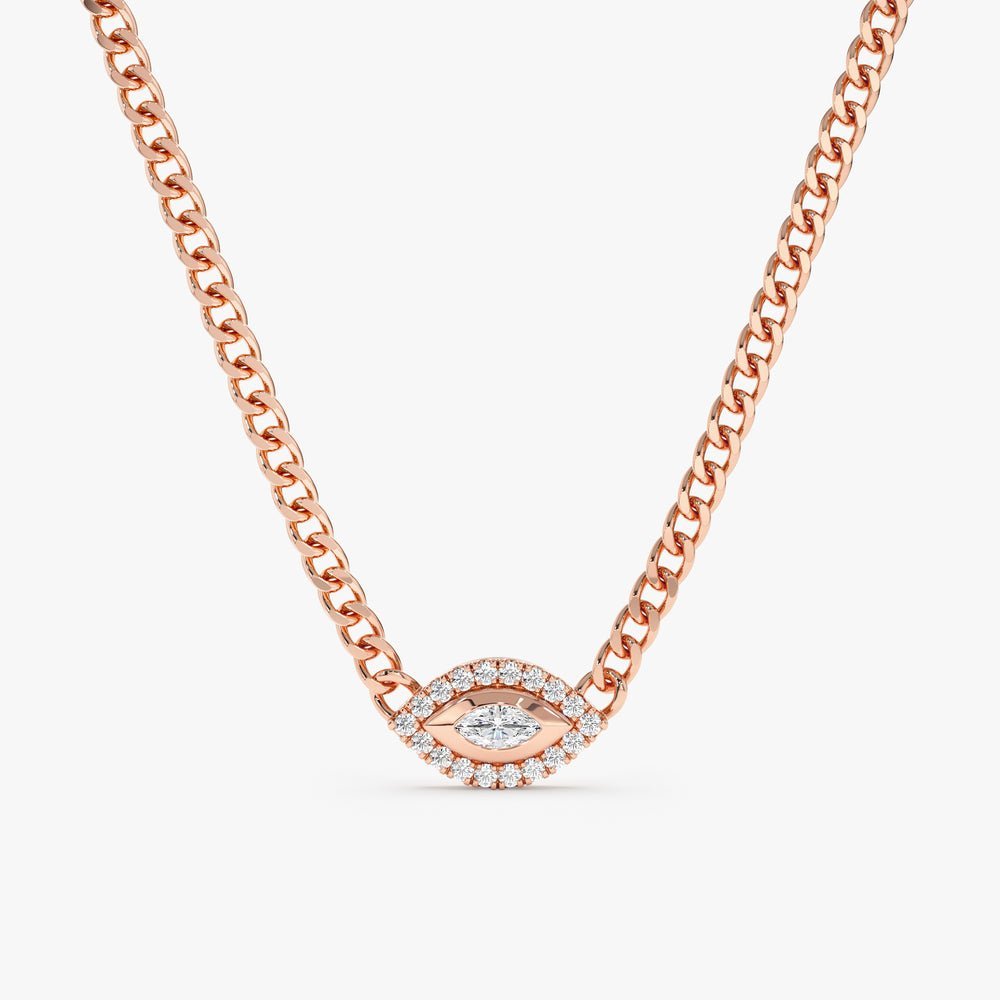Diamond Evil Eye Cuban Chain Necklace
