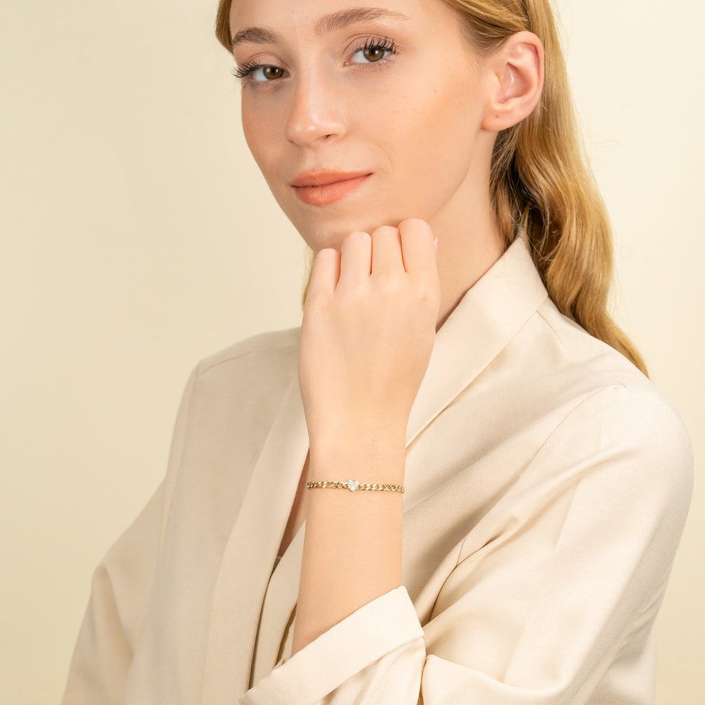 Diamond Heart Cuban Chain Bracelet