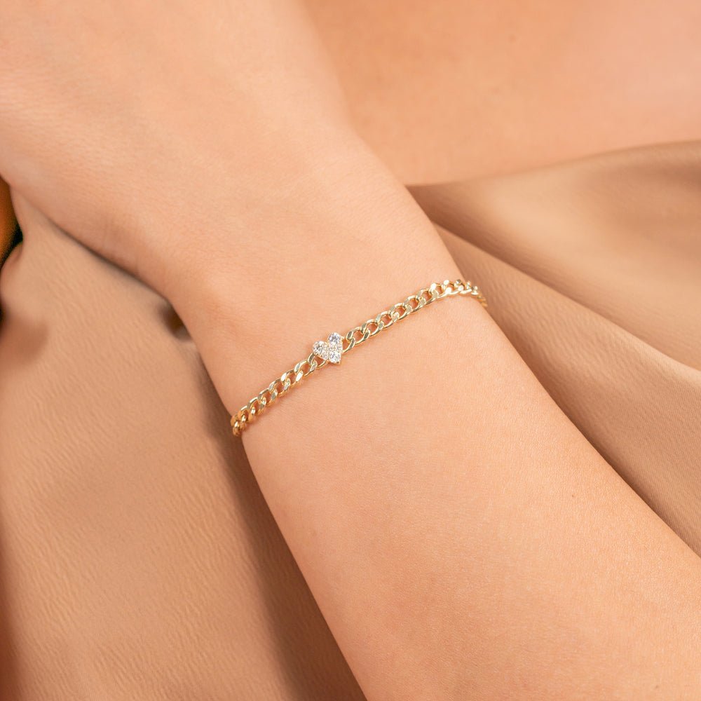 Diamond Heart Cuban Chain Bracelet