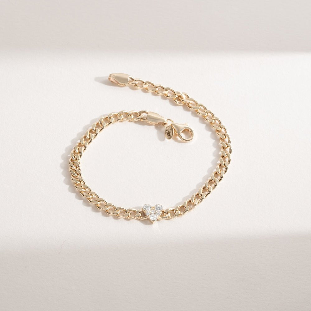 Diamond Heart Cuban Chain Bracelet