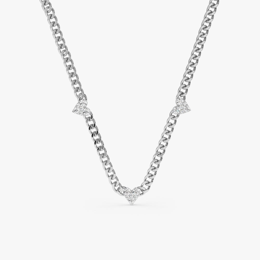 Diamond Heart Cuban Chain Station Necklace
