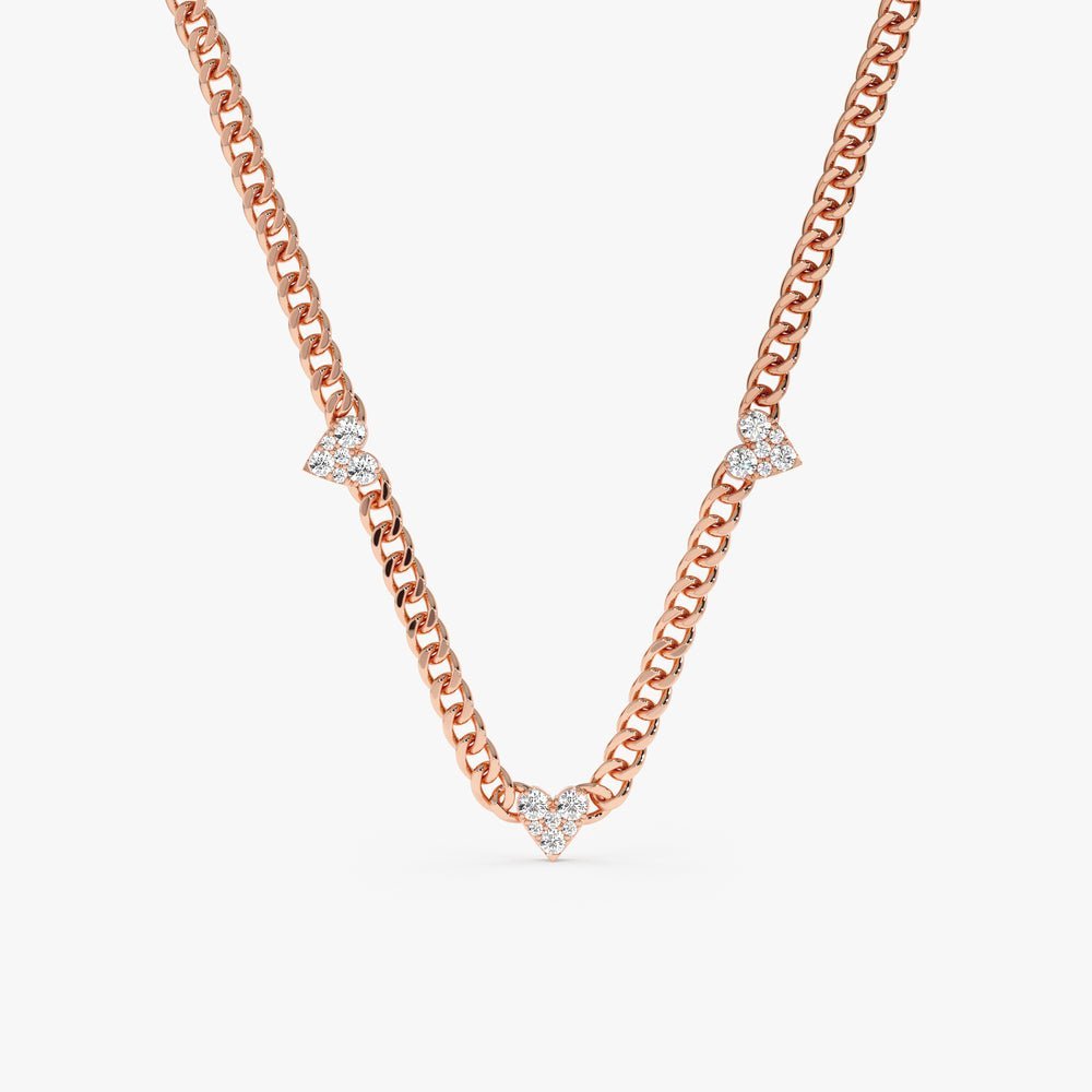 Diamond Heart Cuban Chain Station Necklace