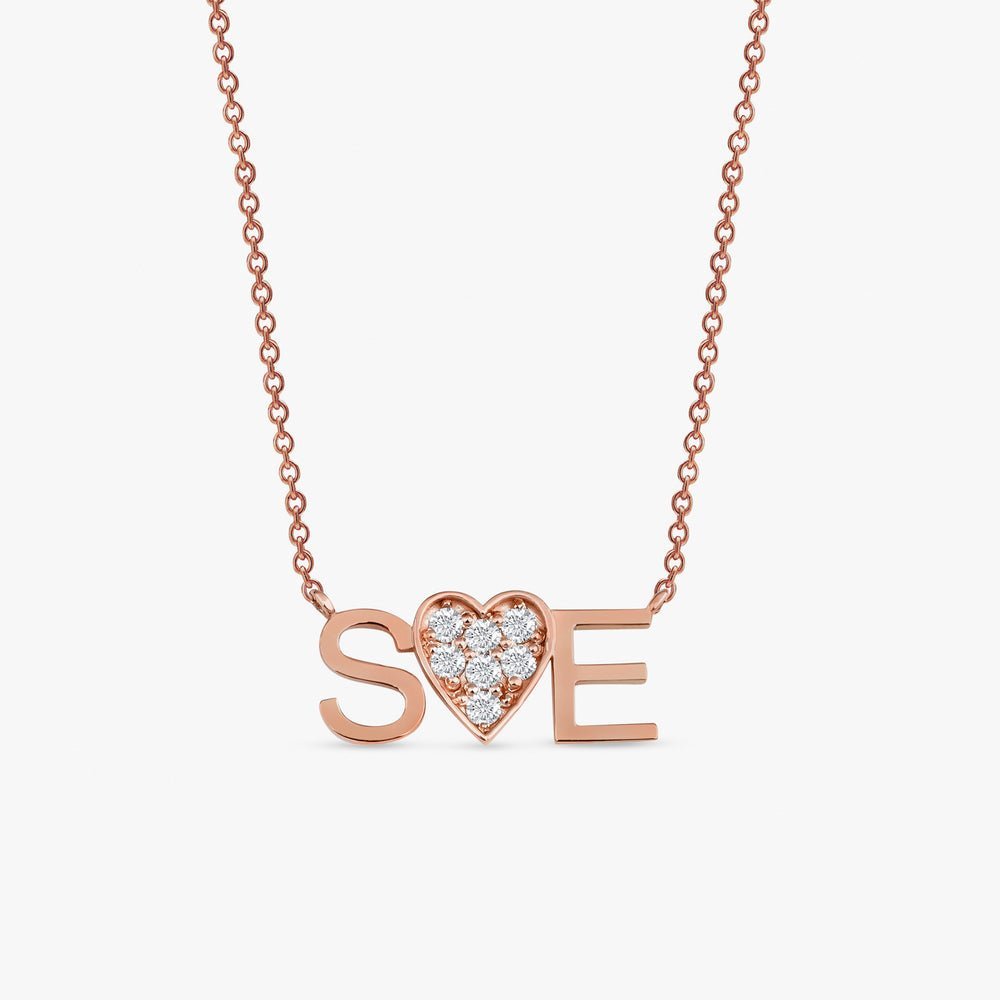 Diamond Heart Initials Necklace