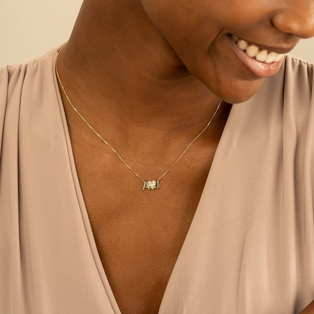 Diamond Heart Initials Necklace