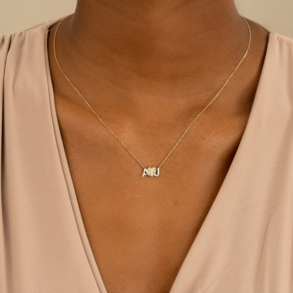 Diamond Heart Initials Necklace