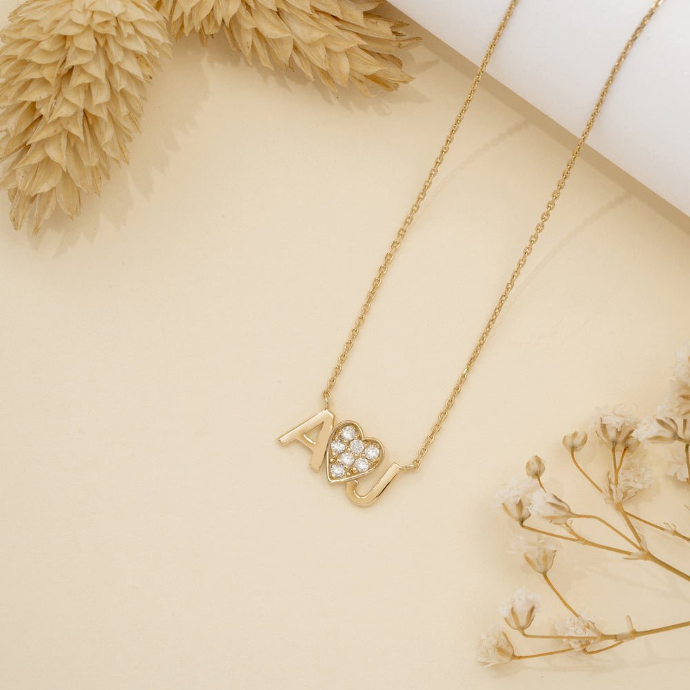 Diamond Heart Initials Necklace