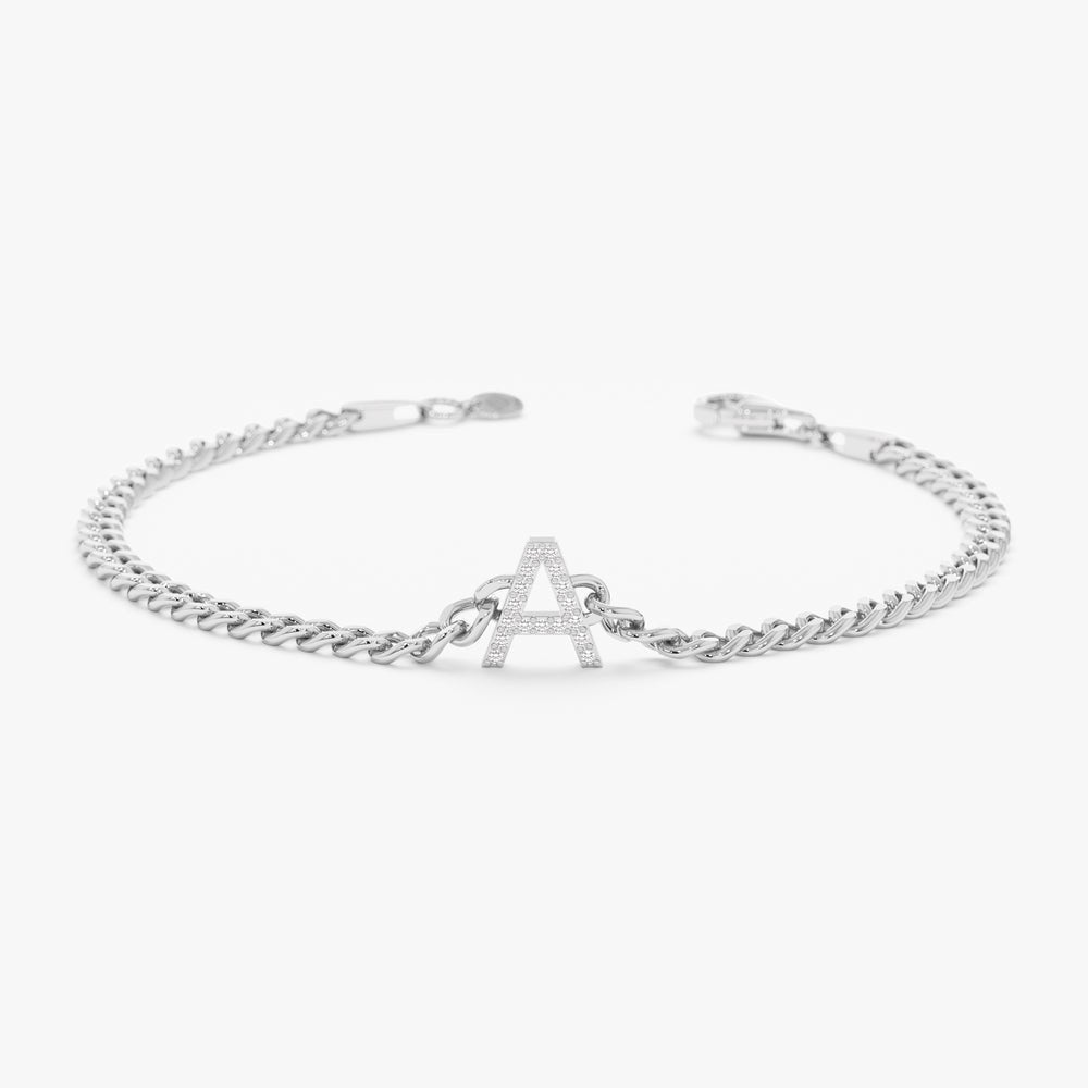 Diamond Initial Cuban Chain Bracelet