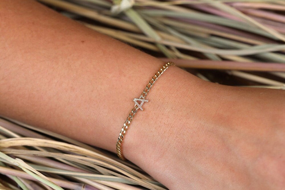 Diamond Initial Cuban Chain Bracelet