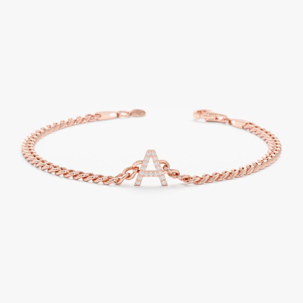 Diamond Initial Cuban Chain Bracelet