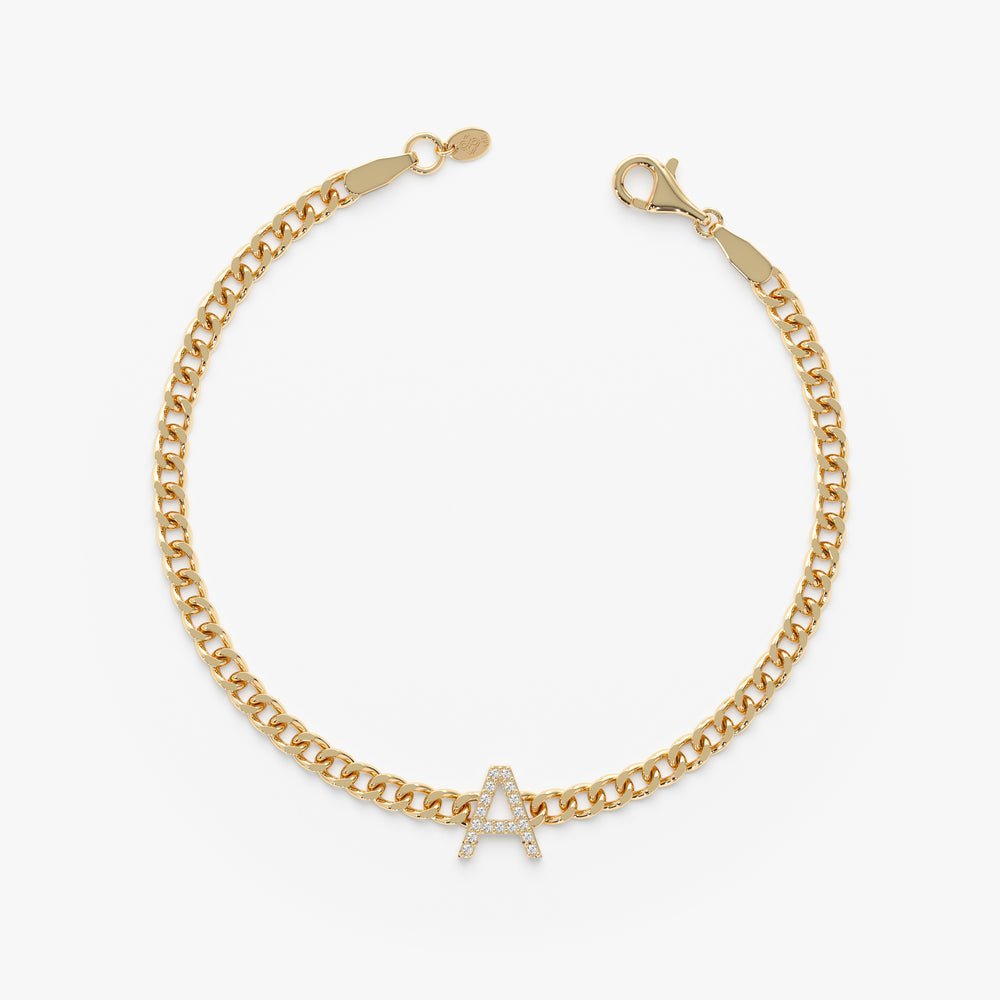 Diamond Initial Cuban Chain Bracelet