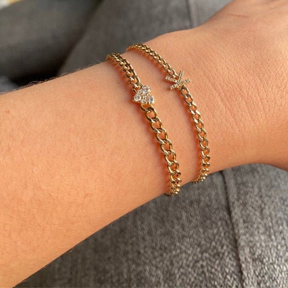 Diamond Initial Cuban Chain Bracelet