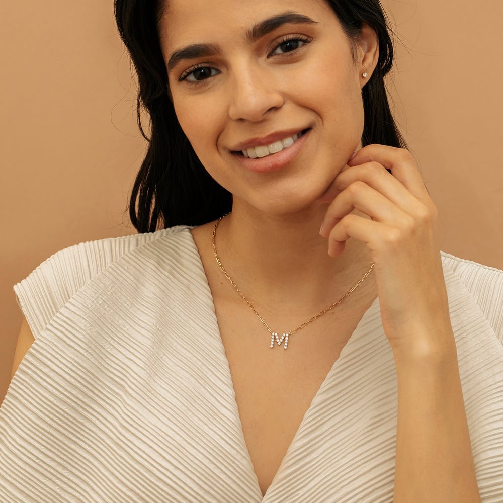 Diamond Initial Paperclip Necklace