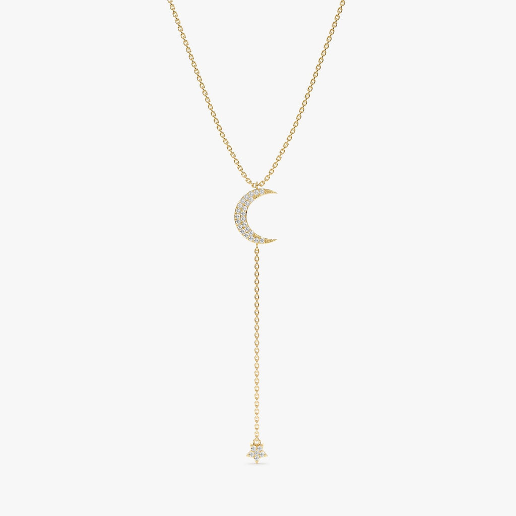 Diamond Moon and Star Lariat Necklace