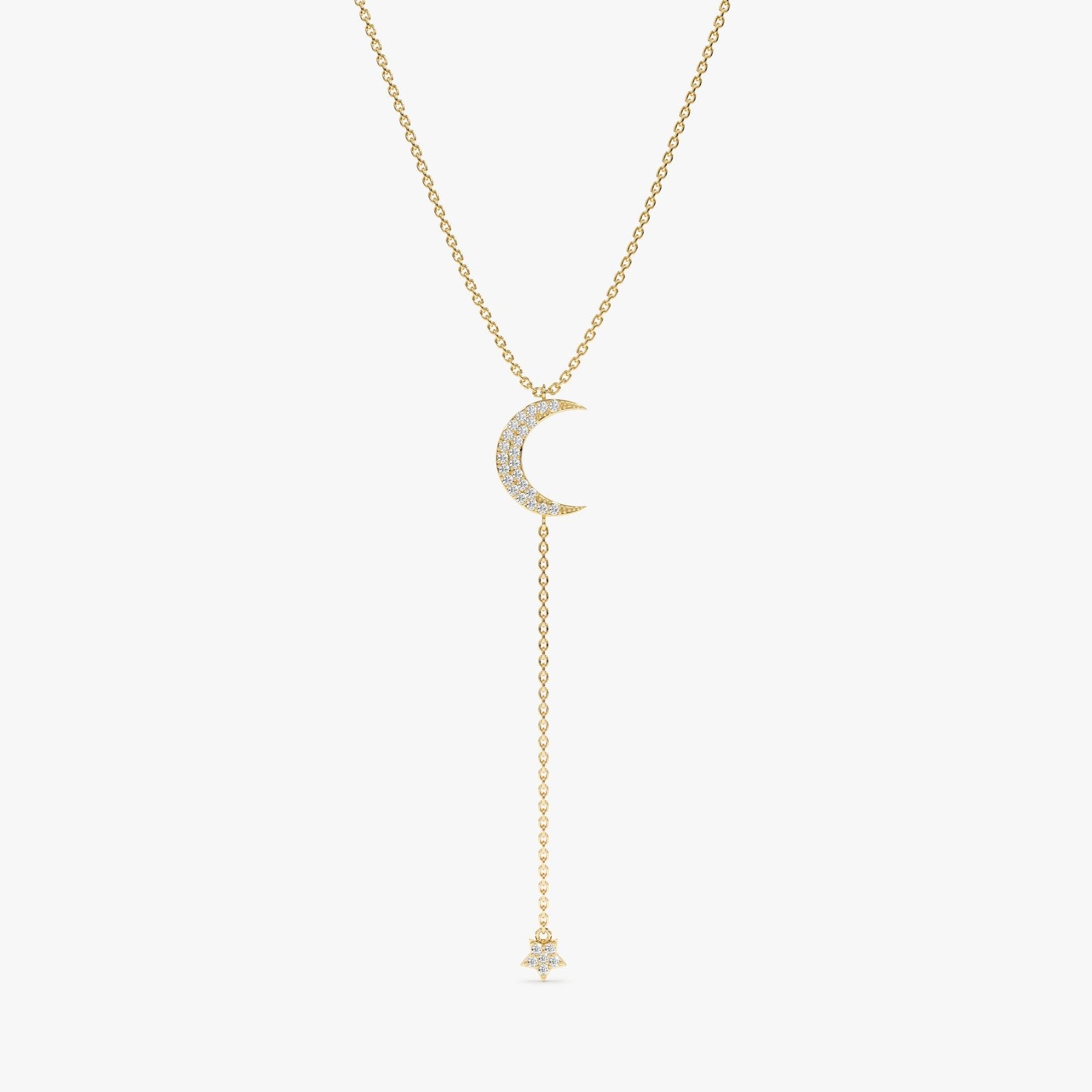 Diamond Moon and Star Lariat Necklace