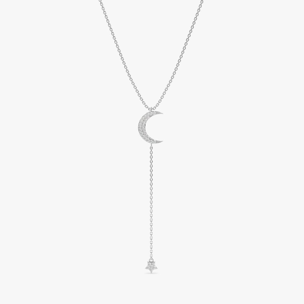 Diamond Moon and Star Lariat Necklace