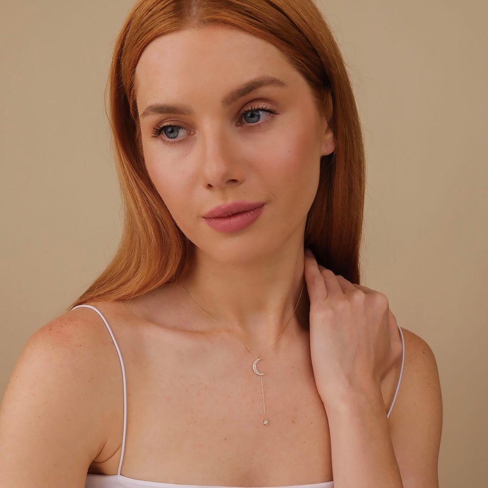 Diamond Moon and Star Lariat Necklace