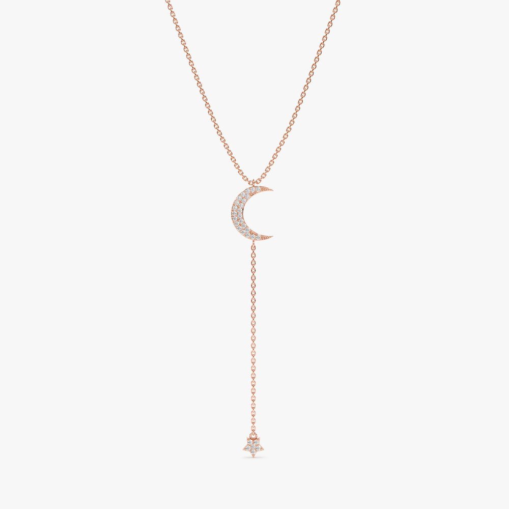 Diamond Moon and Star Lariat Necklace