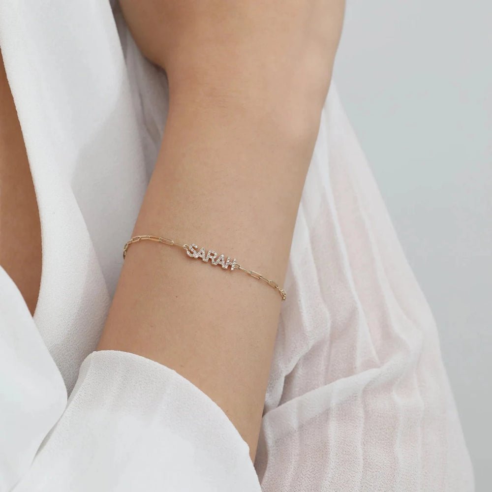 Diamond Name Bracelet with Paperclip Chain