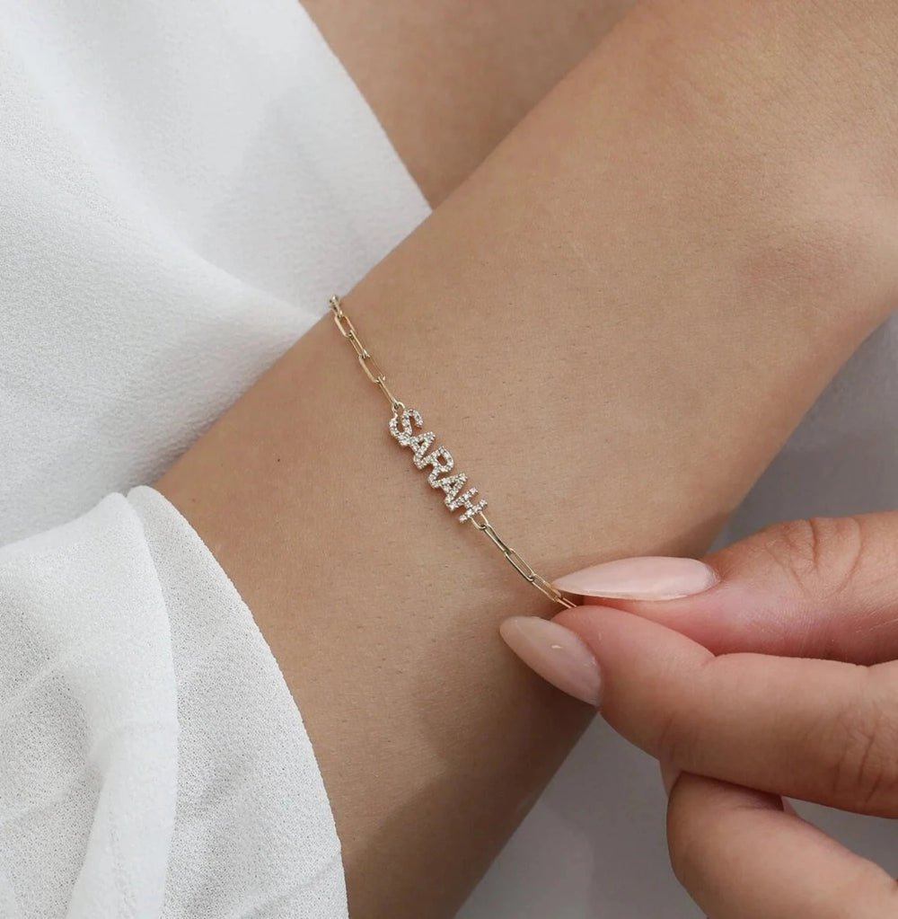 Diamond Name Bracelet with Paperclip Chain